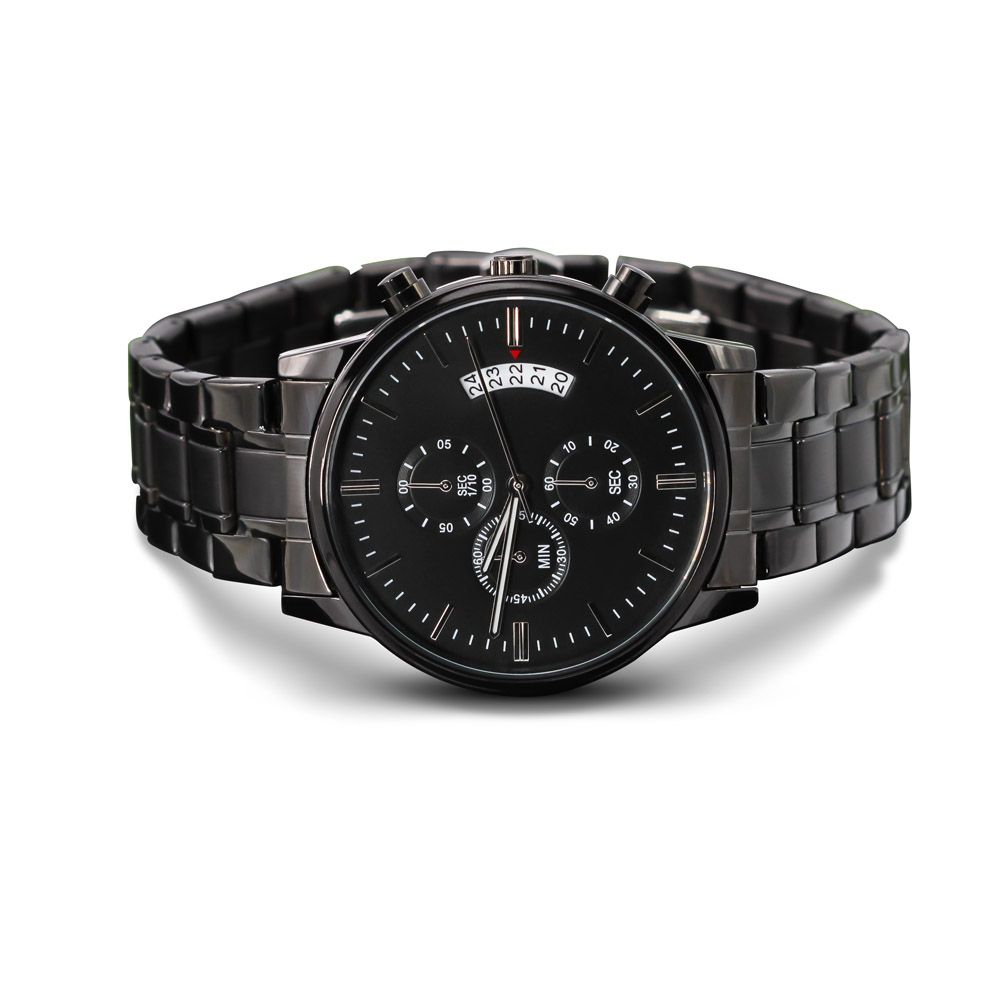 Black Watch with three-dial Stainless Steel | Custom Engraved Message