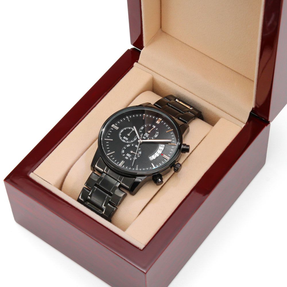 Black Watch with three-dial Stainless Steel | Custom Engraved Message