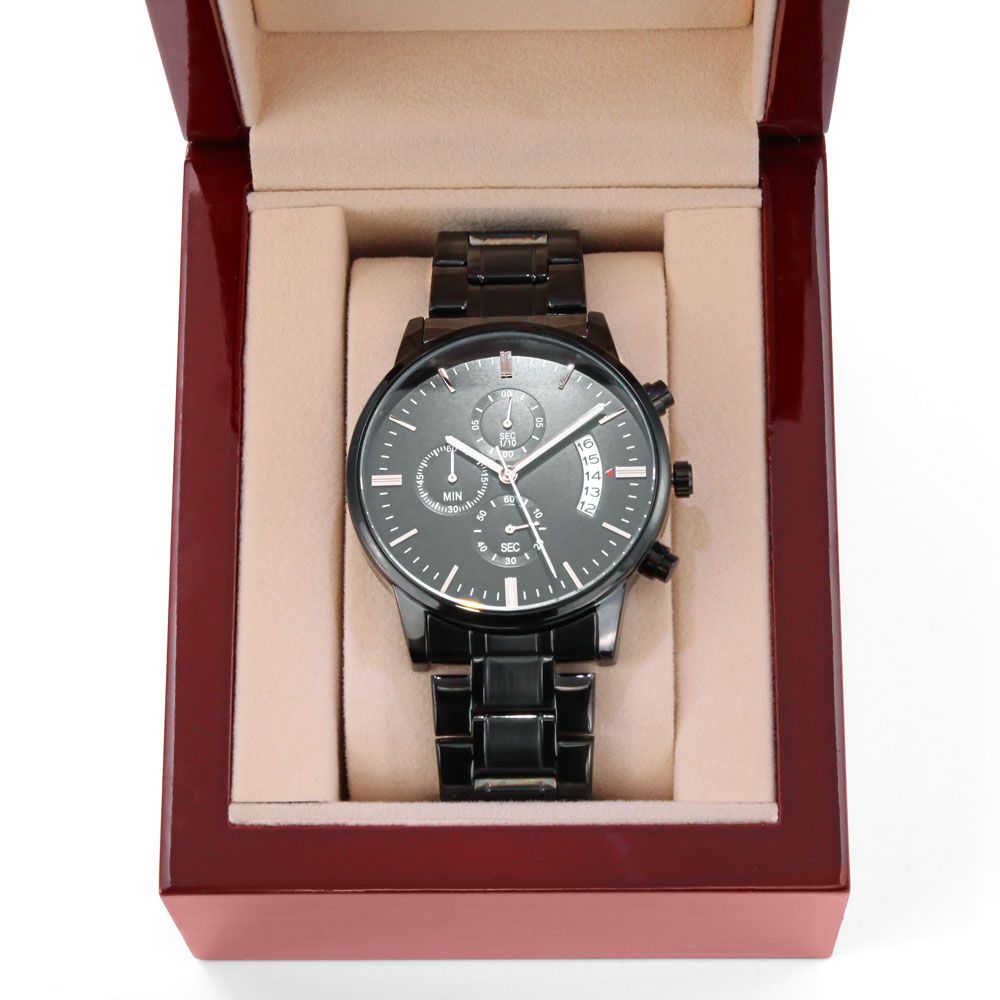 Black Watch with three-dial Stainless Steel | Custom Engraved Message