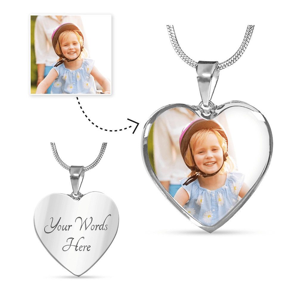 Photo Heart Necklace | Custom Engraved Message
