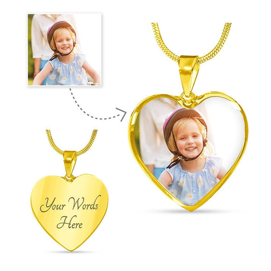 Photo Heart Necklace | Custom Engraved Message